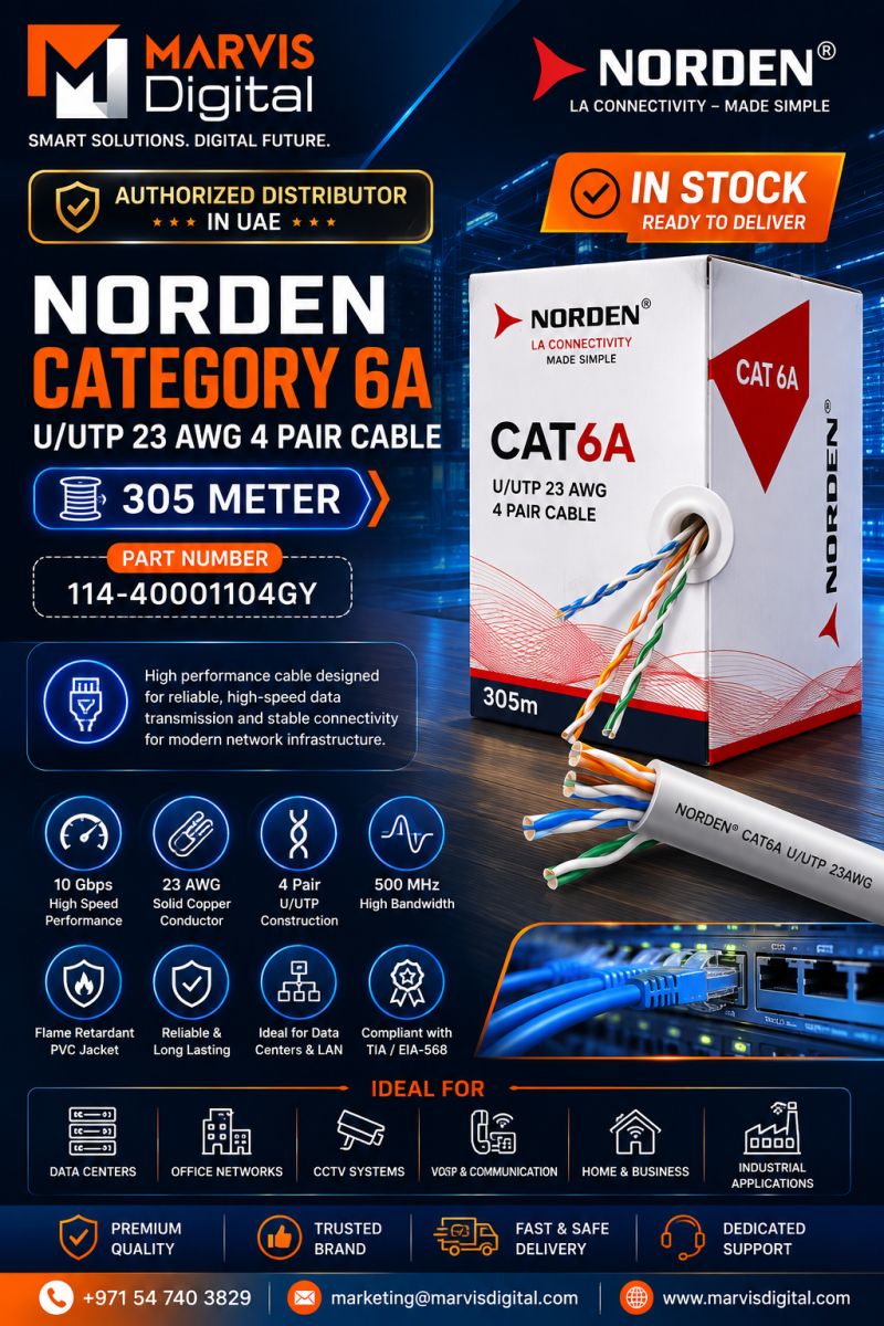 Norden 114-40001104GY Cat6A U/UTP 23AWG 4 Pair Cable 305m UAE