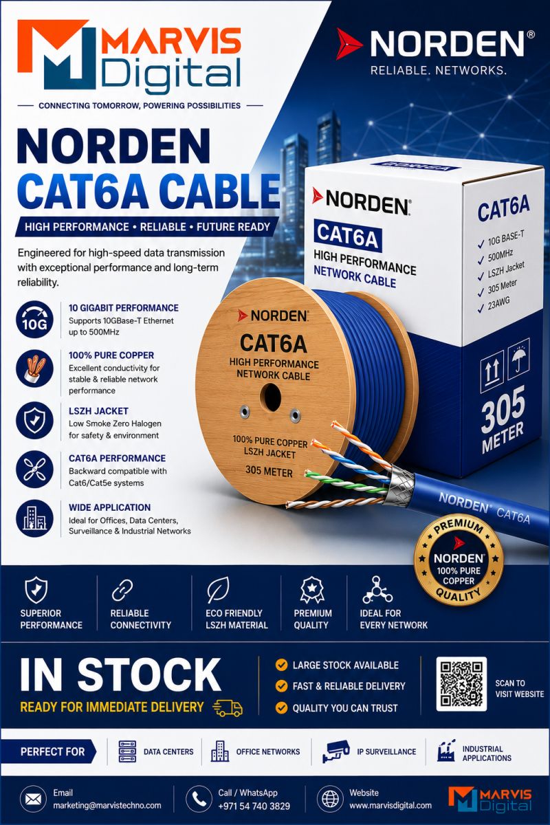 Norden CAT6A Cables & Fiber Optics Distributor & Supplier in UAE – High-Speed Networking Solutions